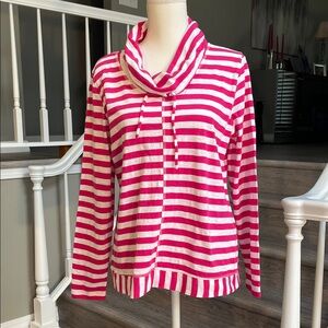 Vibrant Pink and White Striped Cowl Neck Tunic